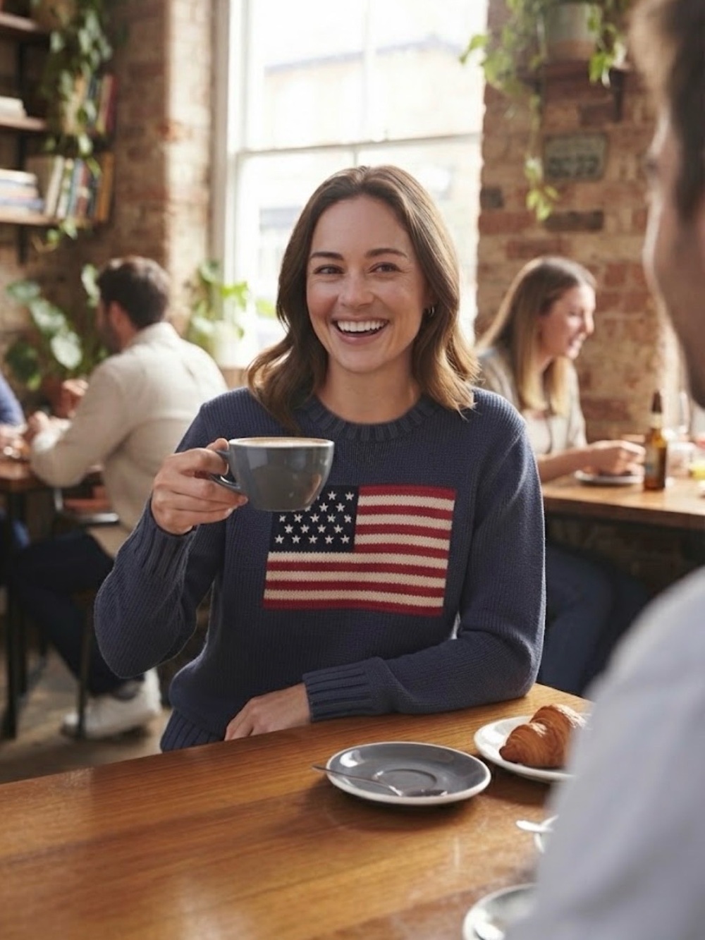 John Galt Brandy Melville American Flag Knit Sweater Blue S
